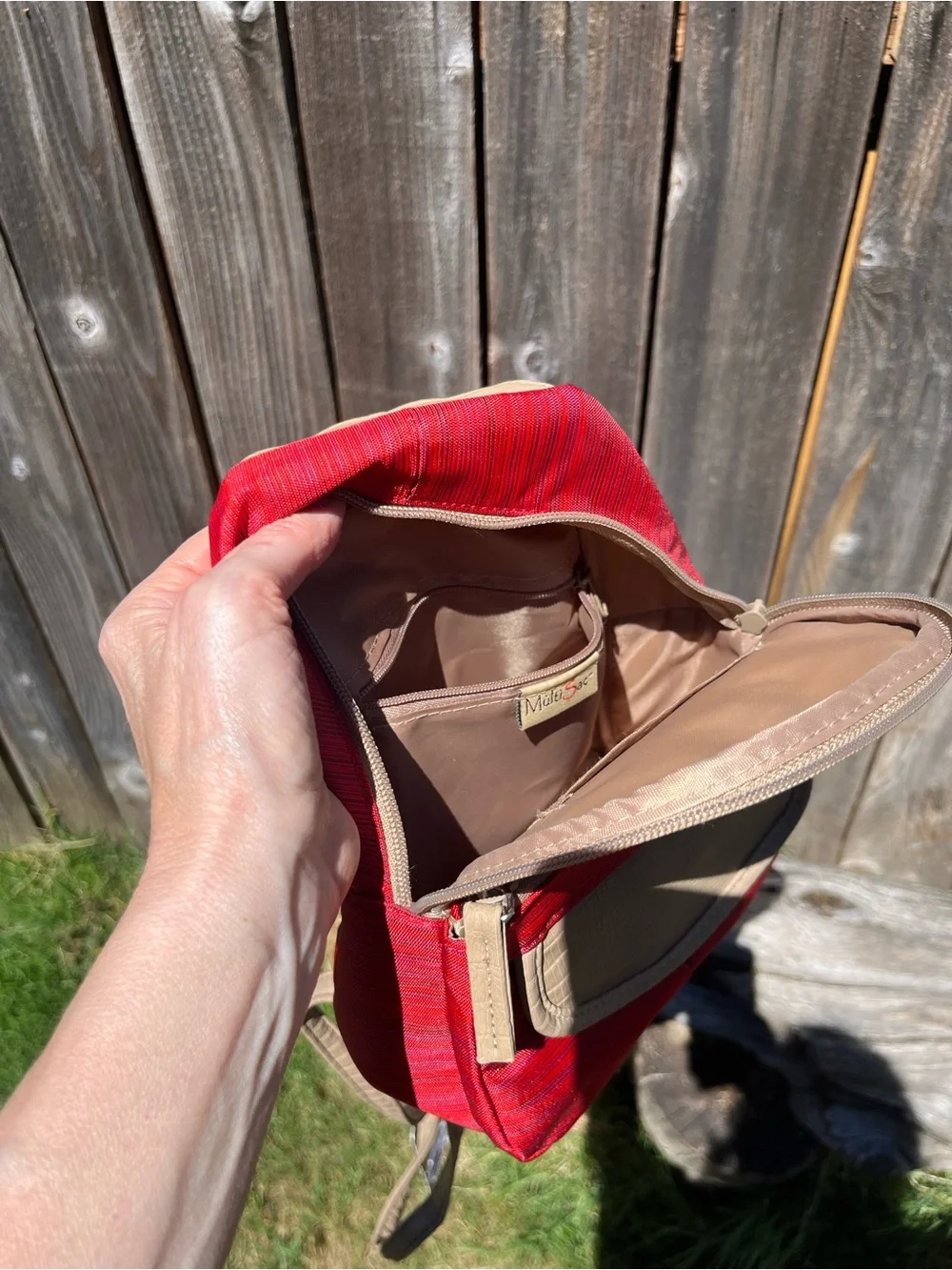 Multisac small orange canvas backpack purse